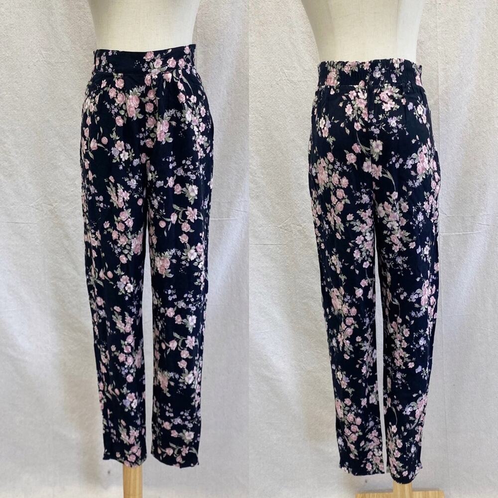Vintage 90s floral print high rise‎ lightweight tapered leg pants x small-small